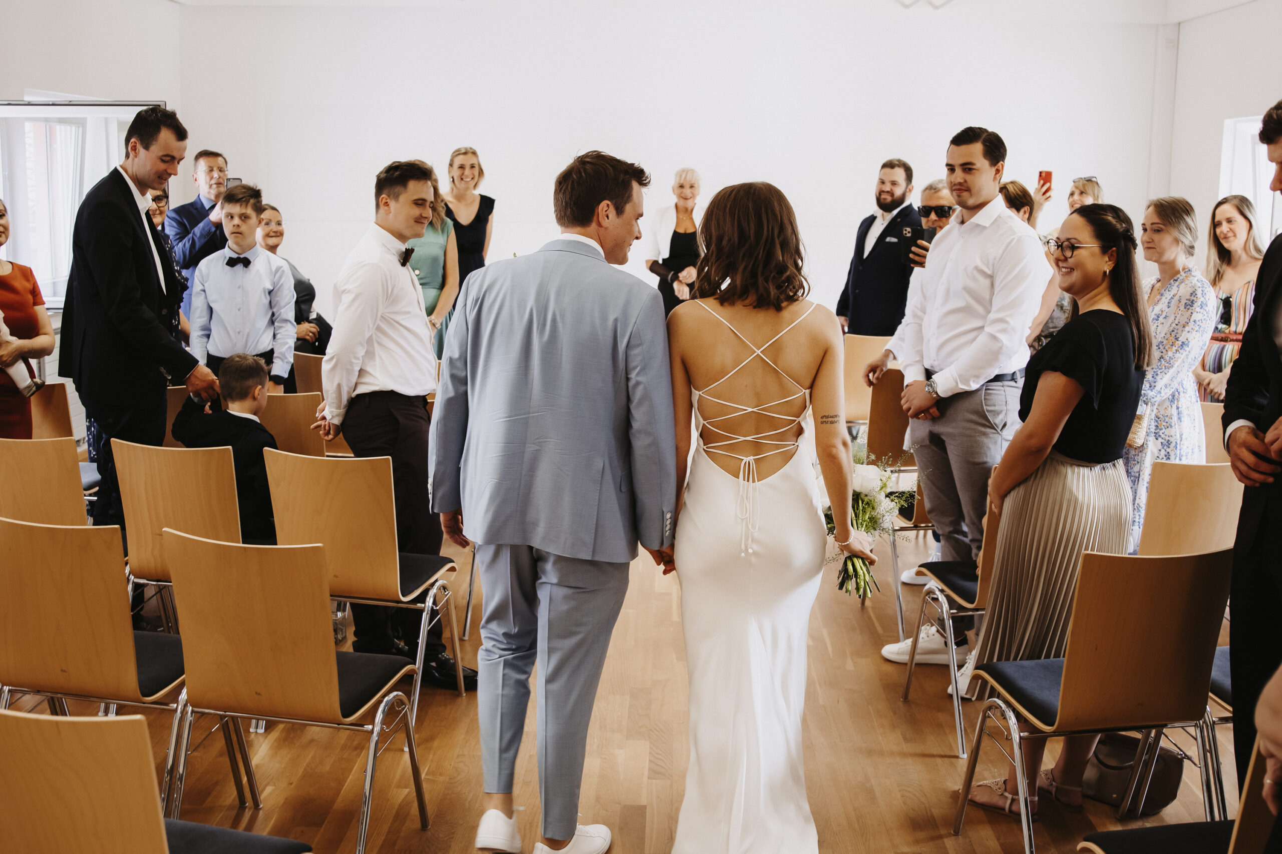 Wedding Couple walks to the Altar